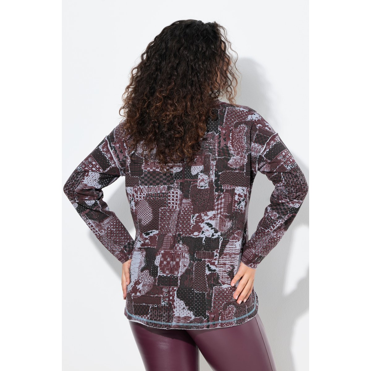 Sweat-shirt col en V et manches longues prune, ULLA POPKEN