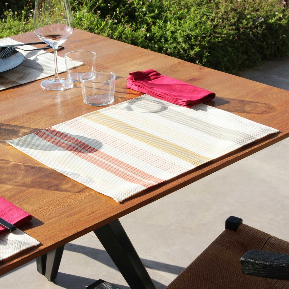 Set de table rayé plastique jaune, SUD ETOFFE
