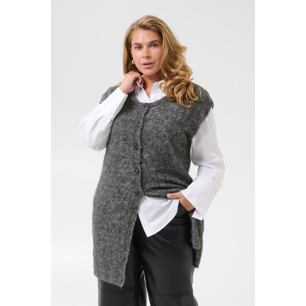 Manteau tricoté gris dark grey melange, KAFFE CURVE