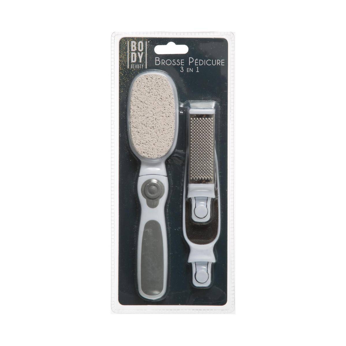 Brosse pédicure 3 têtes avec manche grey, 5FIVE SIMPLY SMART