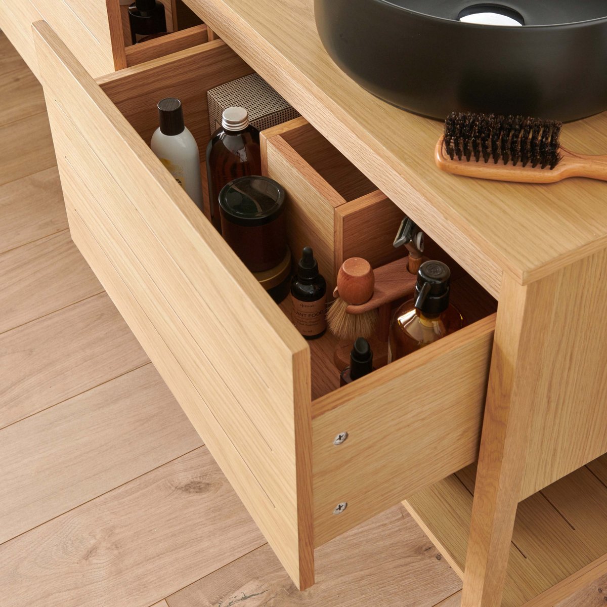 Meuble double +vasque +miroir +colonne ATOLL bois clair, MOB IN