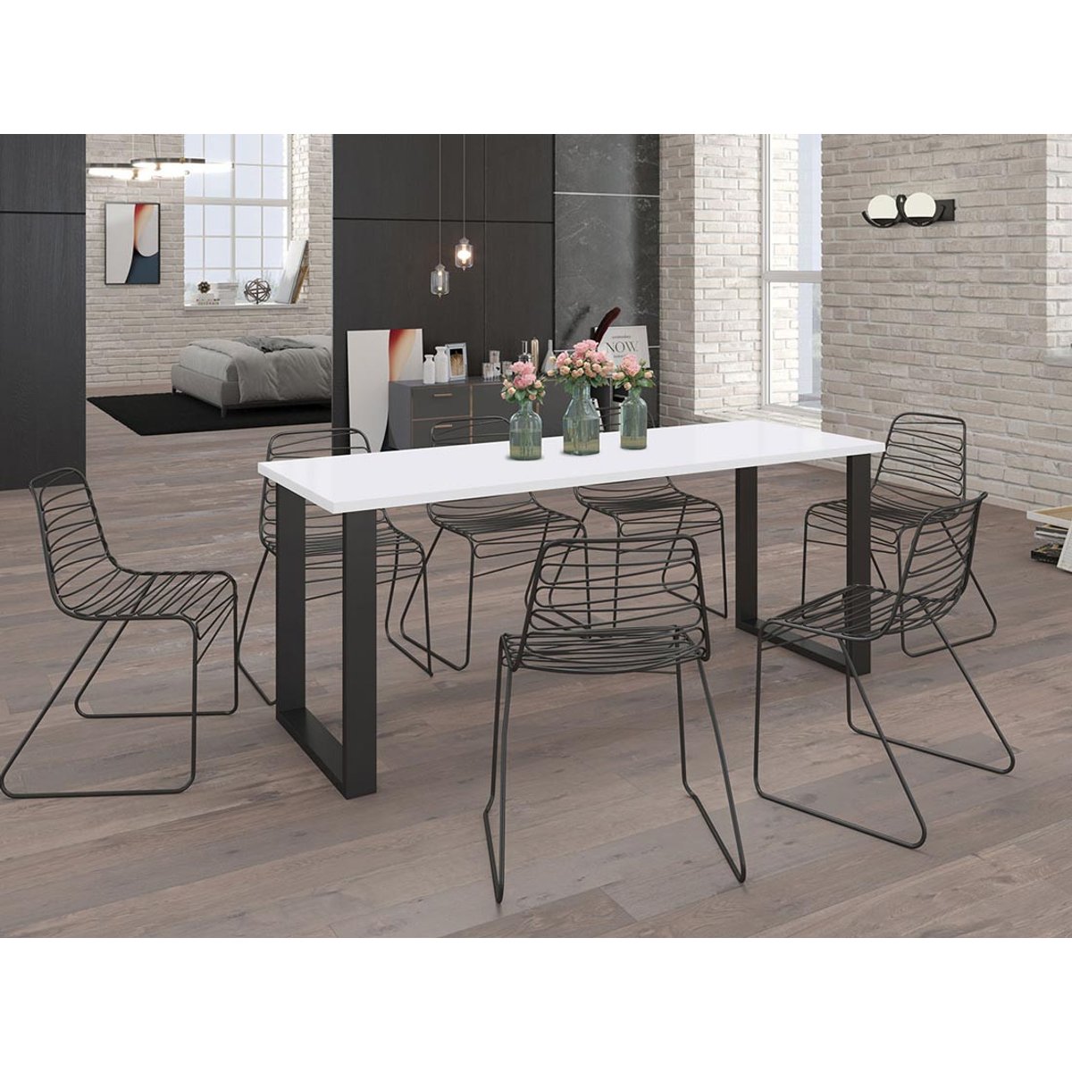 Table à manger 185x67 cm - CARONAL blanc / noir, BEST MOBILIER