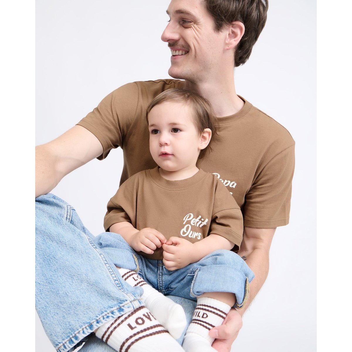 T-shirt Mini ours en coton bio café, EMOI EMOI