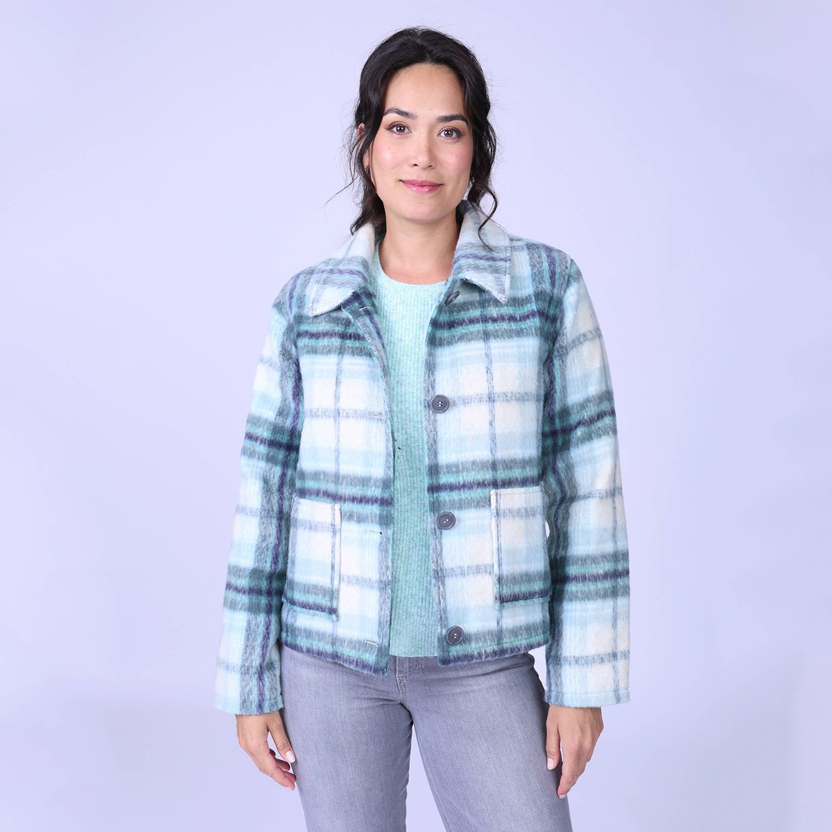 Veste à carreaux bleu turquoise, MISE AU GREEN