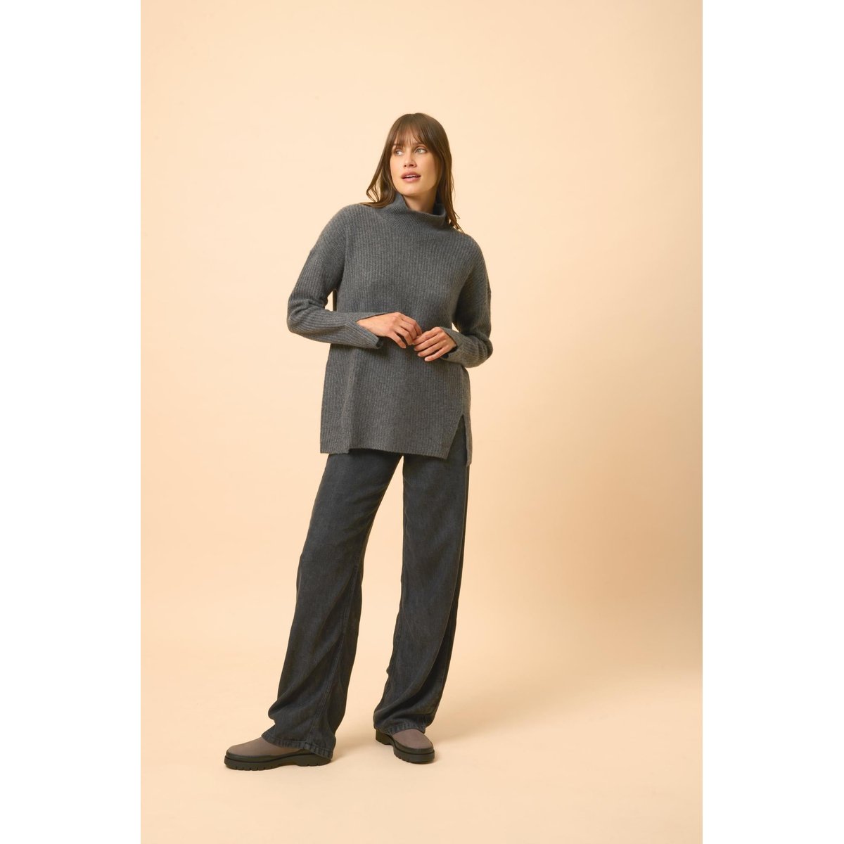 Pull Col Montant 4 Fils Nuage Chiné Romy gris clair chiné, JUST CASHMERE