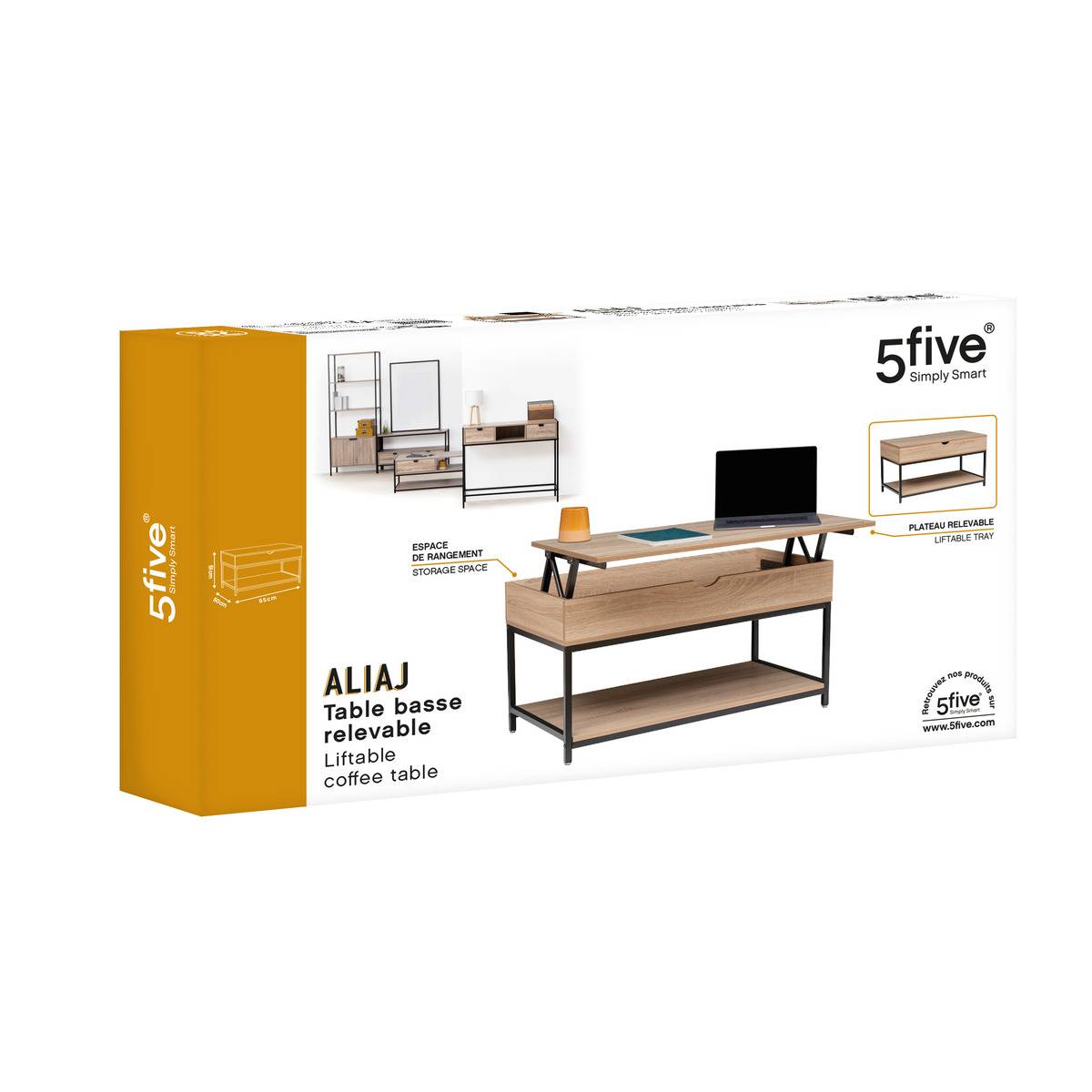Table basse plateau relevable avec rangement ALIAJ beige, 5FIVE SIMPLY SMART