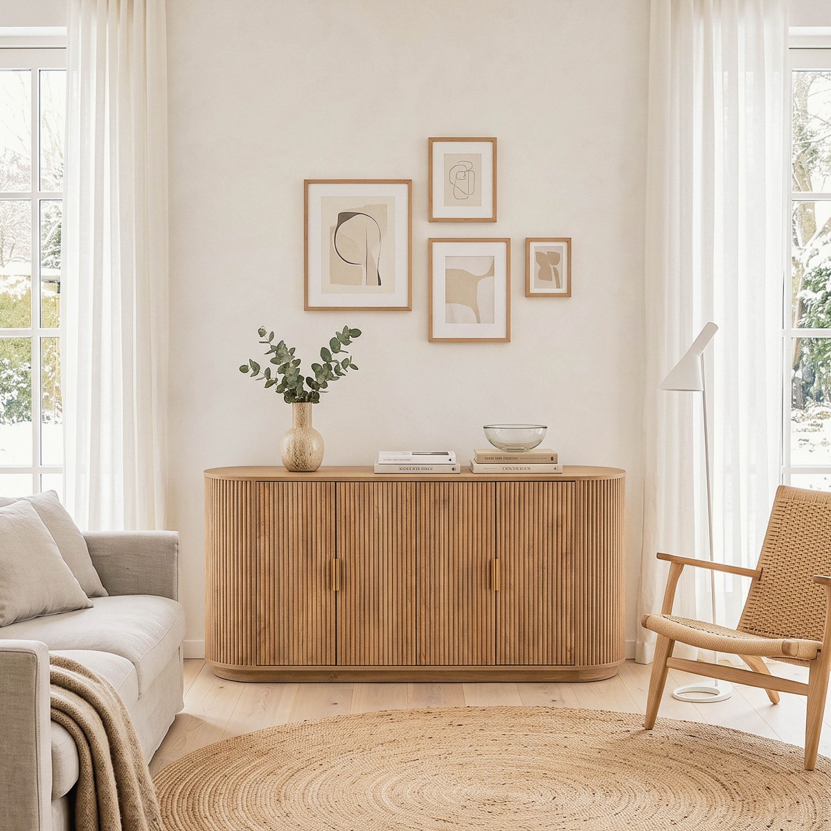 Buffet 4 portes effet chêne - ACHILLE bois clair, CALICOSY