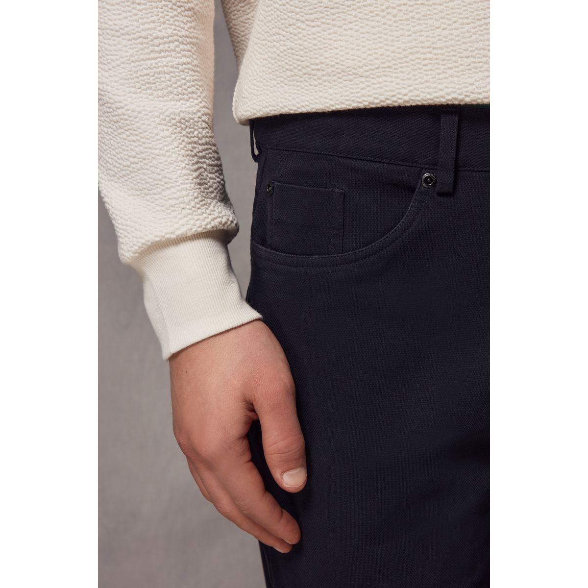 Pantalon chino droit stretch texturé élégant bleu marine, NEXT