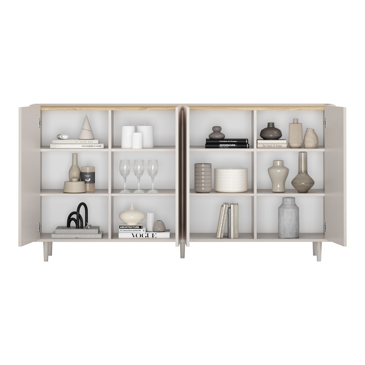 Buffet en 4 portes 200 cm, ANYRA beige, BOBOCHIC
