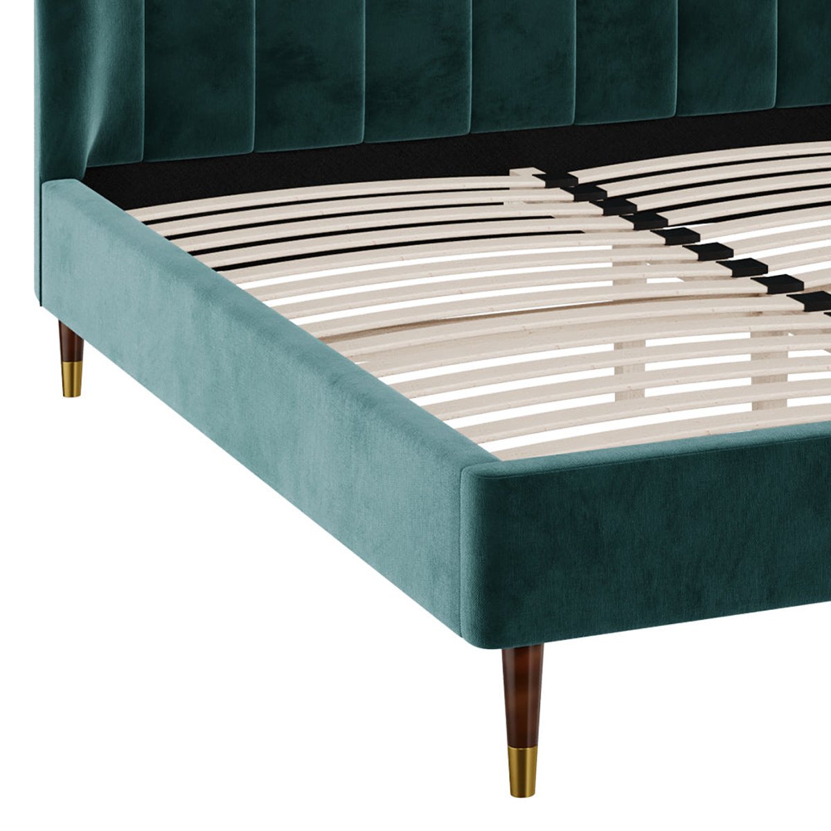 Lit double en velours et pieds - GALA vert, MAISON PAVANE