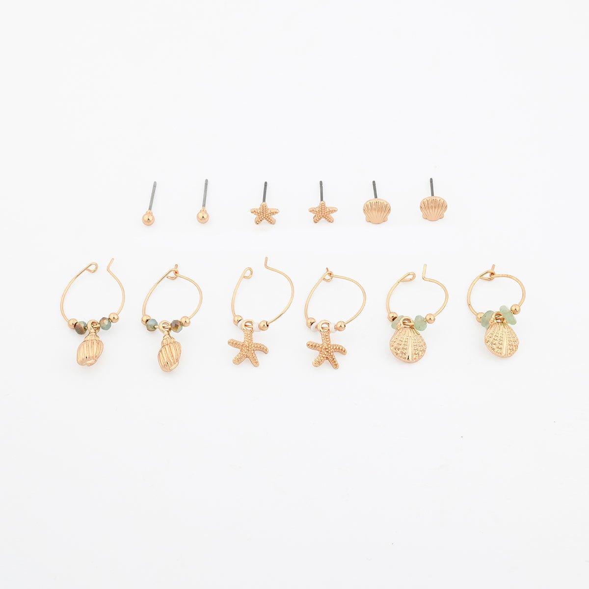 Set x6 paires de créoles et puces d'oreilles mer doré, BALABOOSTE