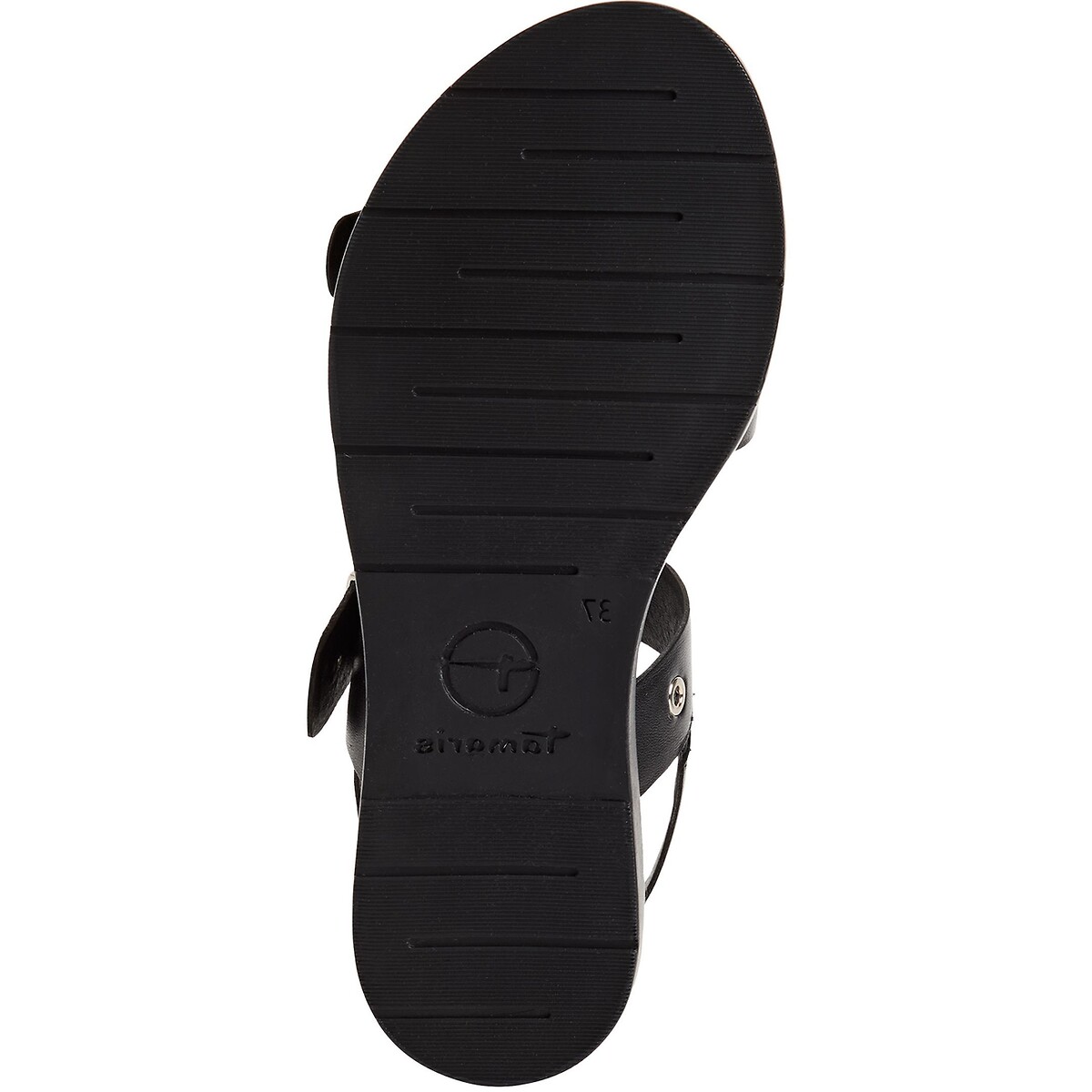 Sandales plates en cuir noir, TAMARIS