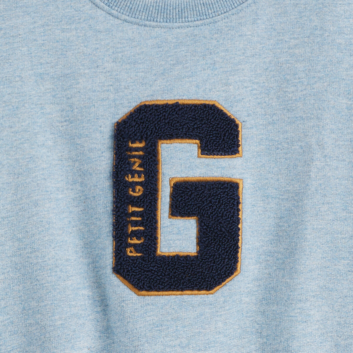 Cotton Mix Sweatshirt with Embroidered Bouclé Patch and Crew Neck blue marl, LA REDOUTE COLLECTIONS