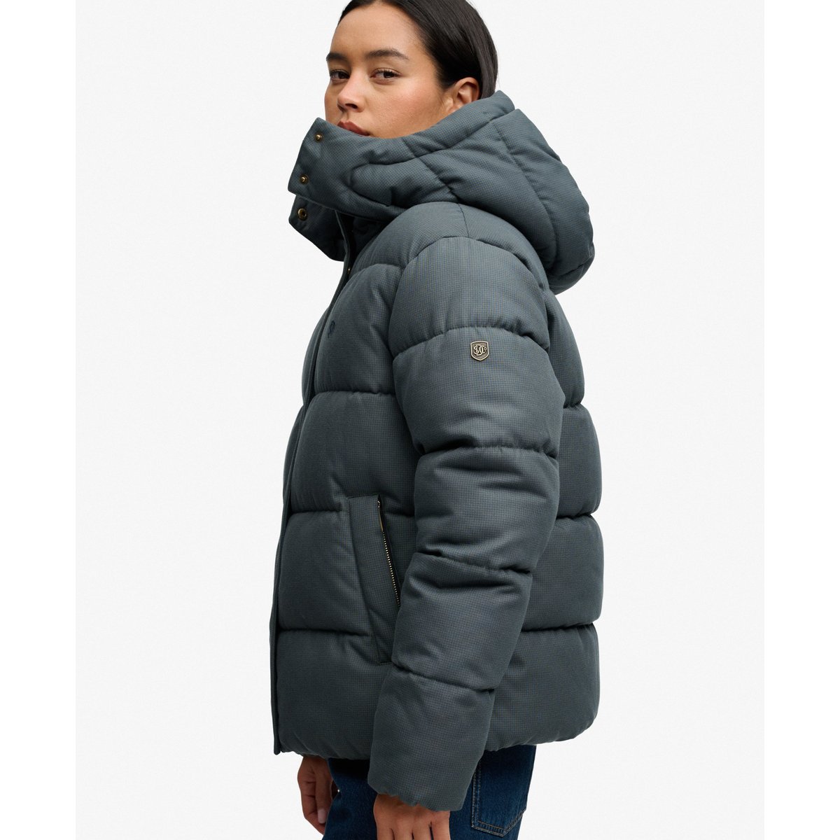 Doudoune à Carreaux Premium à Capuche carreaux olive/marine, SUPERDRY