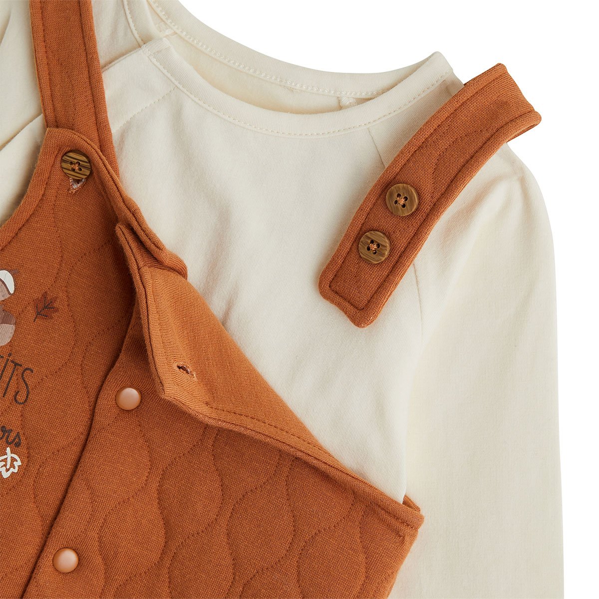Ensemble salopette bébé matelassé et t-shirt Caramel marron, PETIT BEGUIN