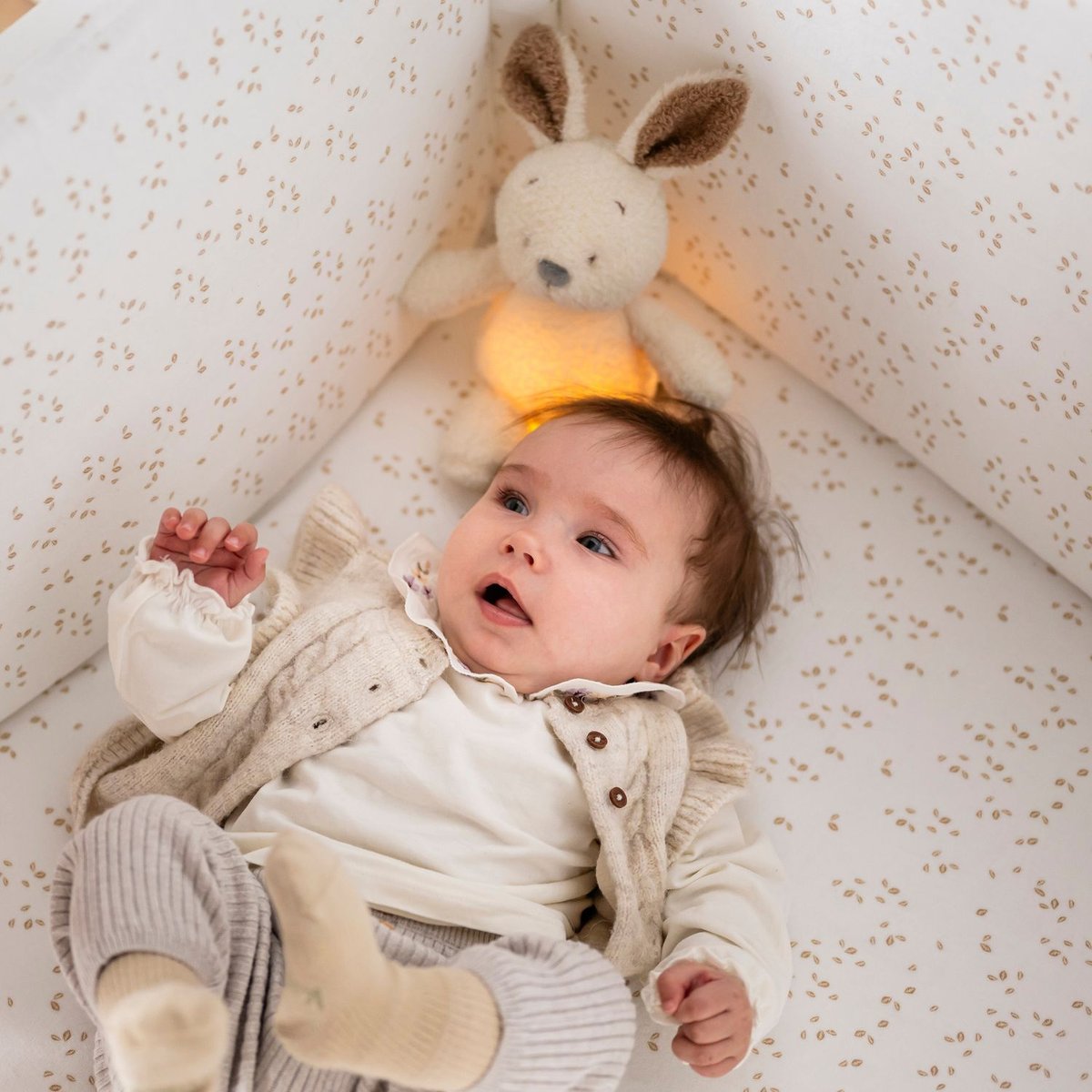 Peluche veilleuse ecru, marron, NATTOU