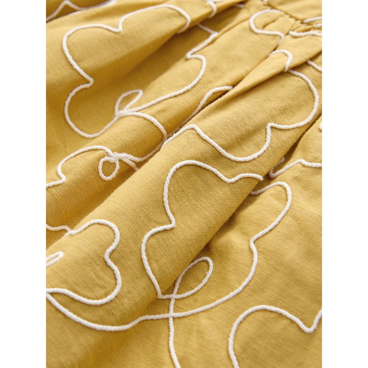 Robe à manches évasées broderie jaune ocre, NEXT