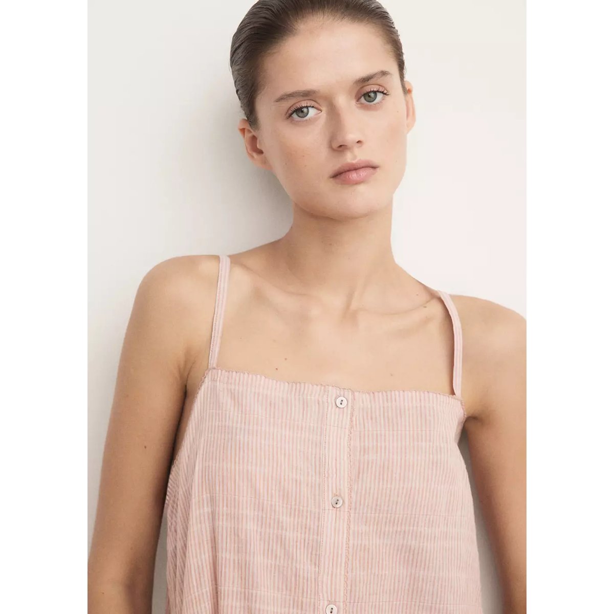 Chemise de nuit coton à bretelles orange, MANGO