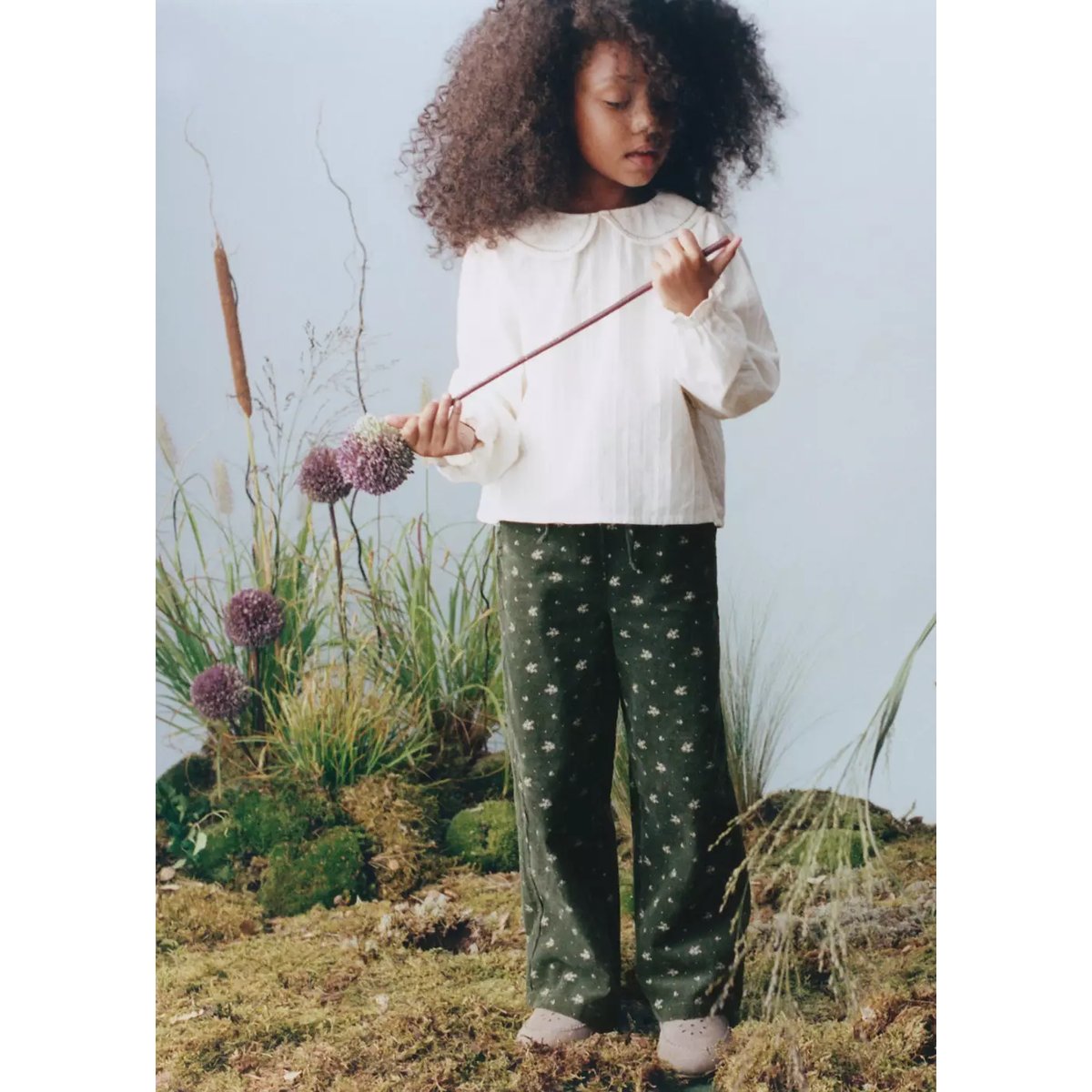 Pantalon en drap imprimé à fleurs kaki, MANGO BABY