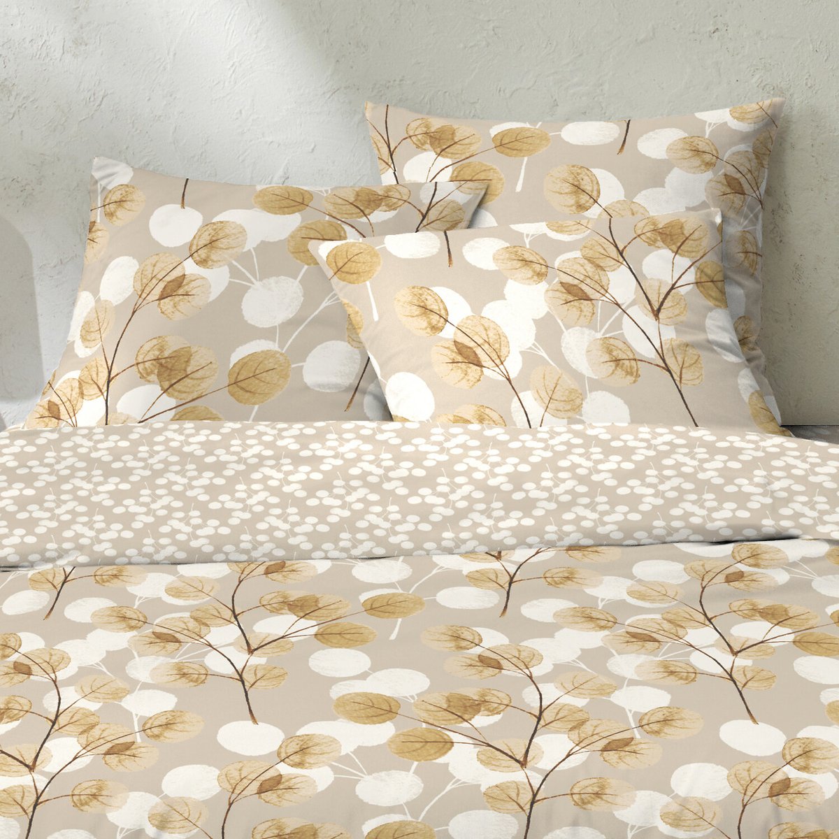 Parure housse de couette coton imprimés, soryne beige beige, C DESIGN HOME TEXTILE