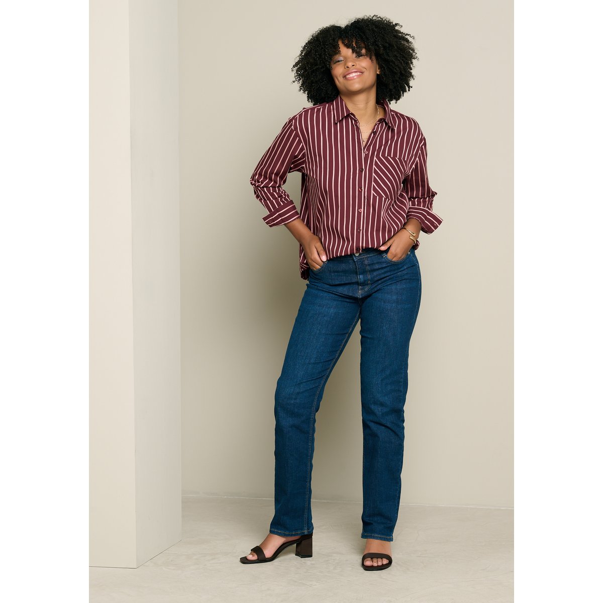 Jean droit taille haute dark blue, LOLALIZA