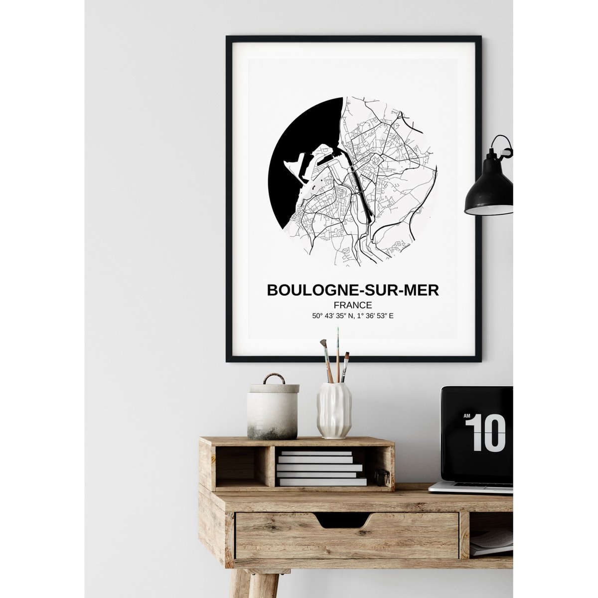 Affiche Carte Boulogne-sur-Mer blanc, L'AFFICHERIE