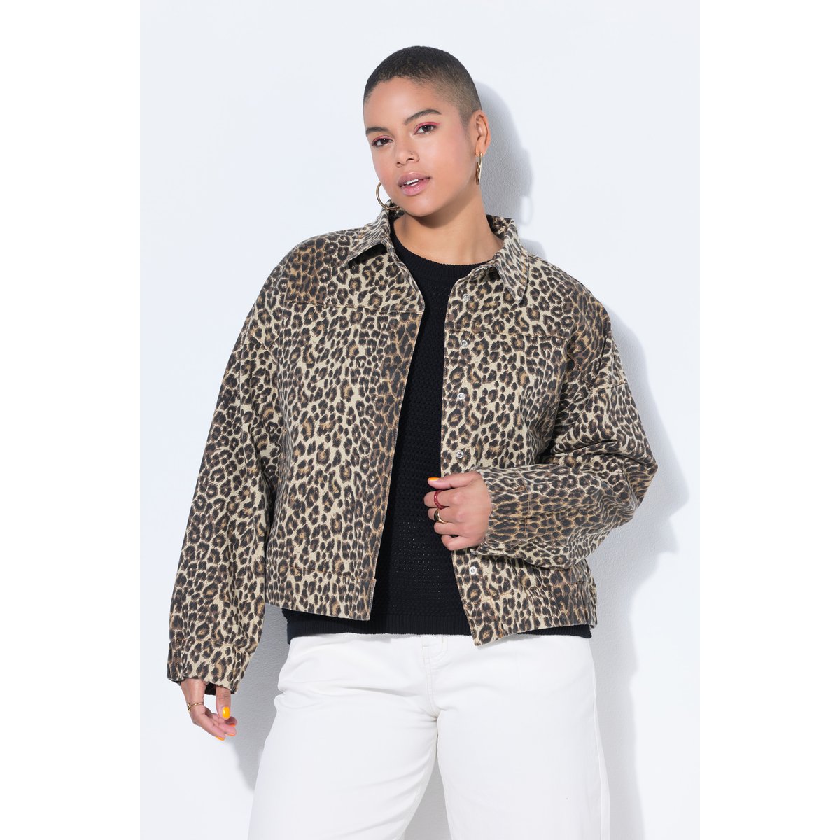 Blouson motif léopard, coupe oversize champagne clair, STUDIO UNTOLD