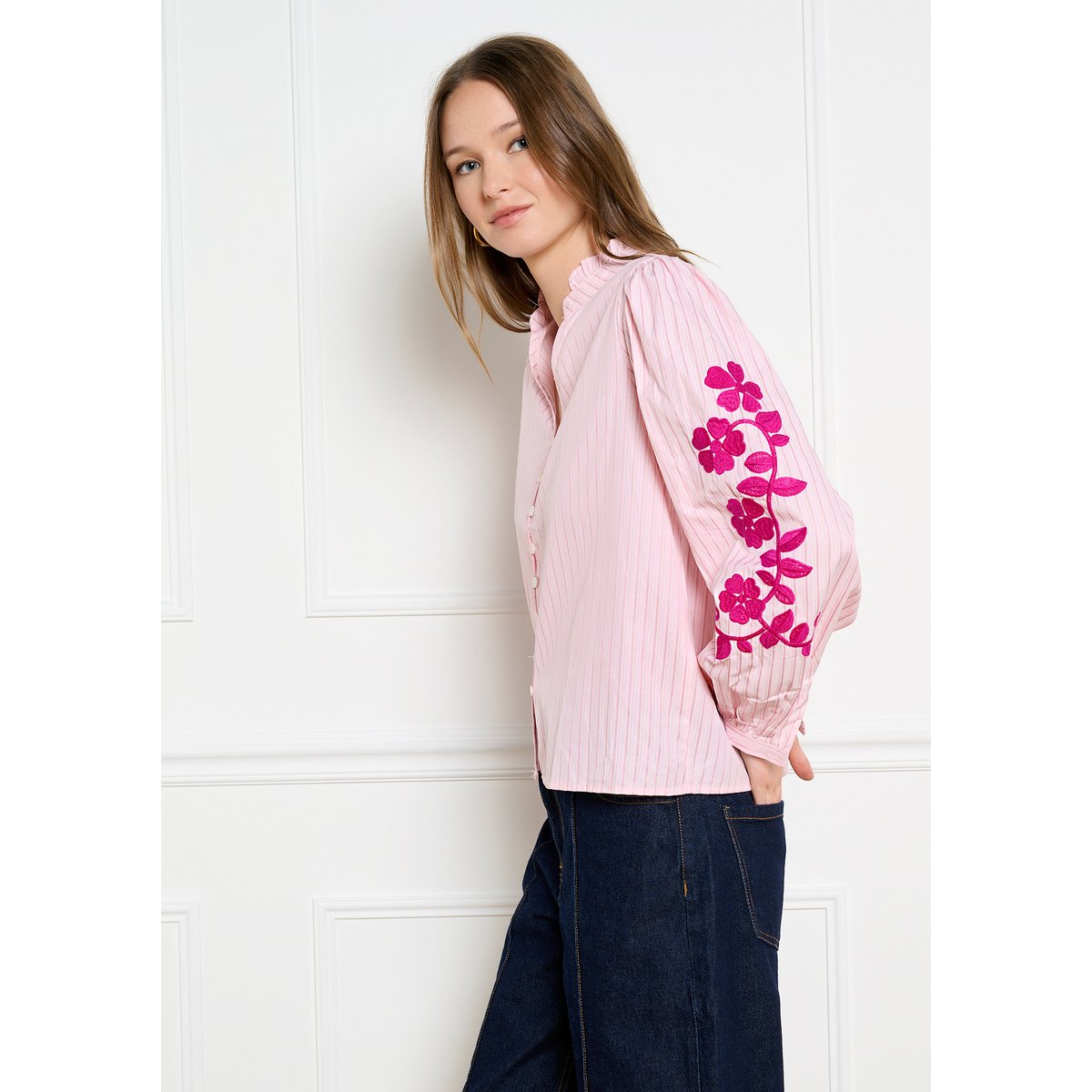 Chemise brodée rose clair, LOLALIZA