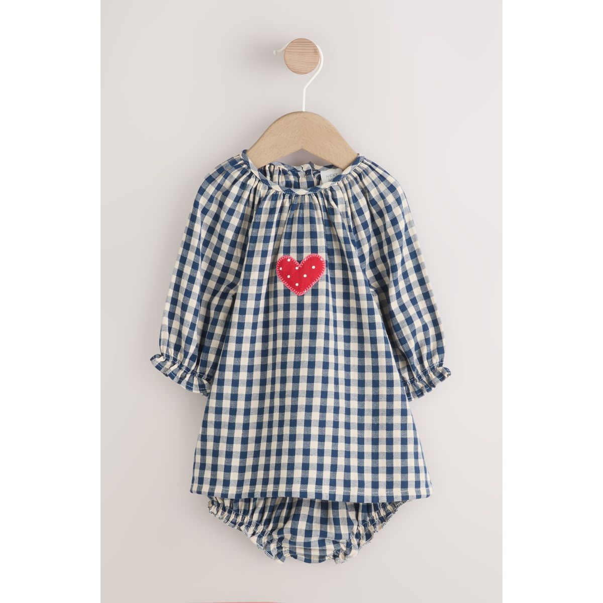 Robe bébé manches longues avec culotte coeur vichy bleu marine, NEXT