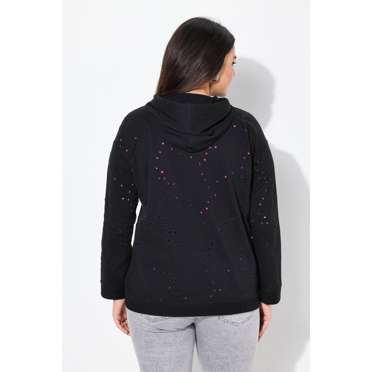 Veste en jean oversize. Broderies ajourées. noir, ULLA POPKEN