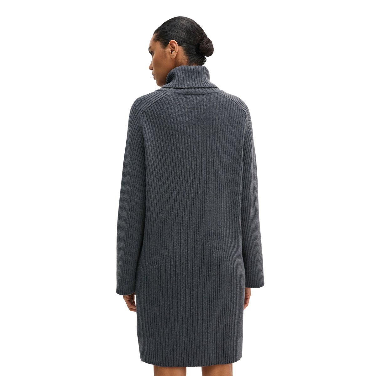 Robe à col roulé côtelée, coupe classique en mélange de laine vierge douce gris, MARC O'POLO