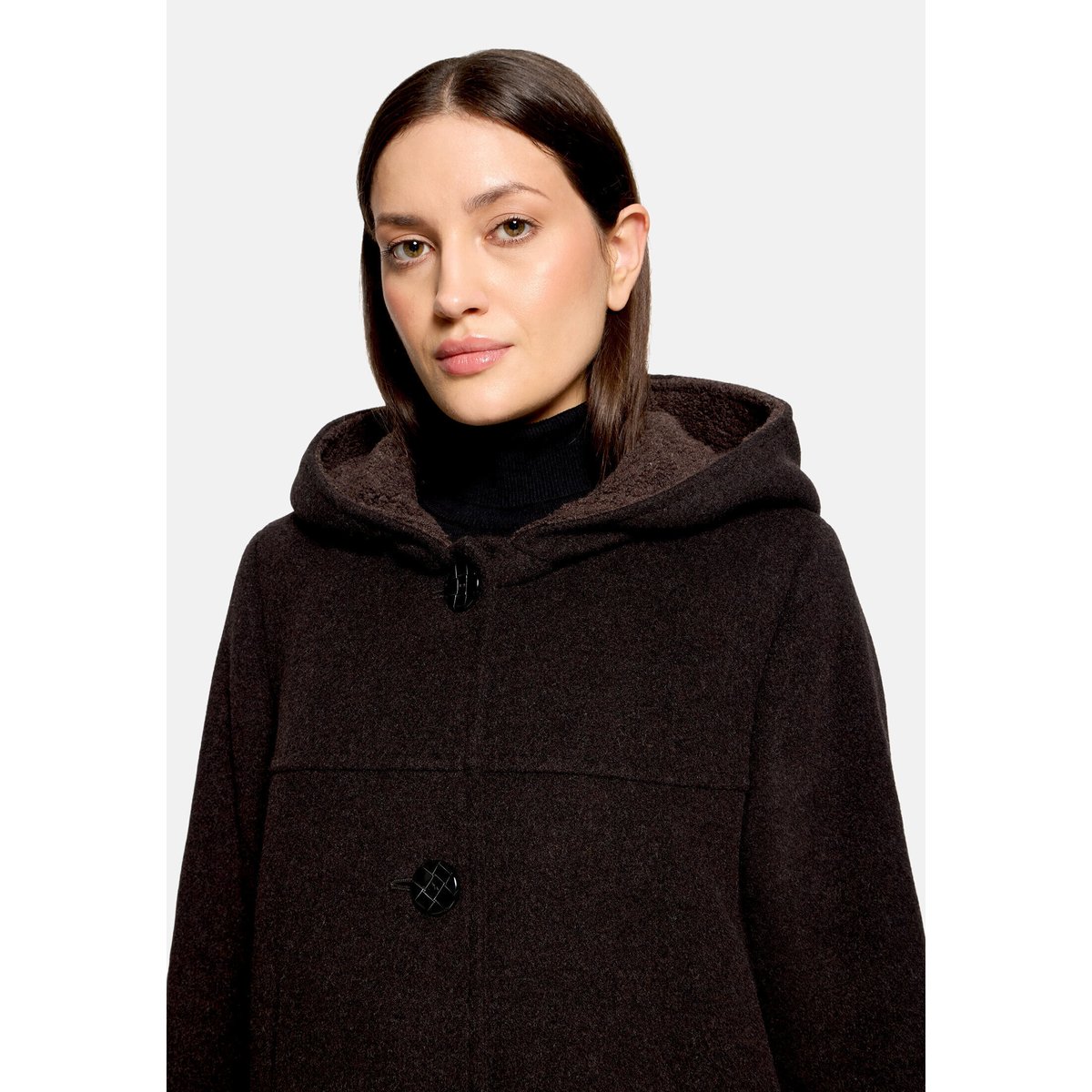 Veste en laine à capuche dark brown melange, GIL BRET