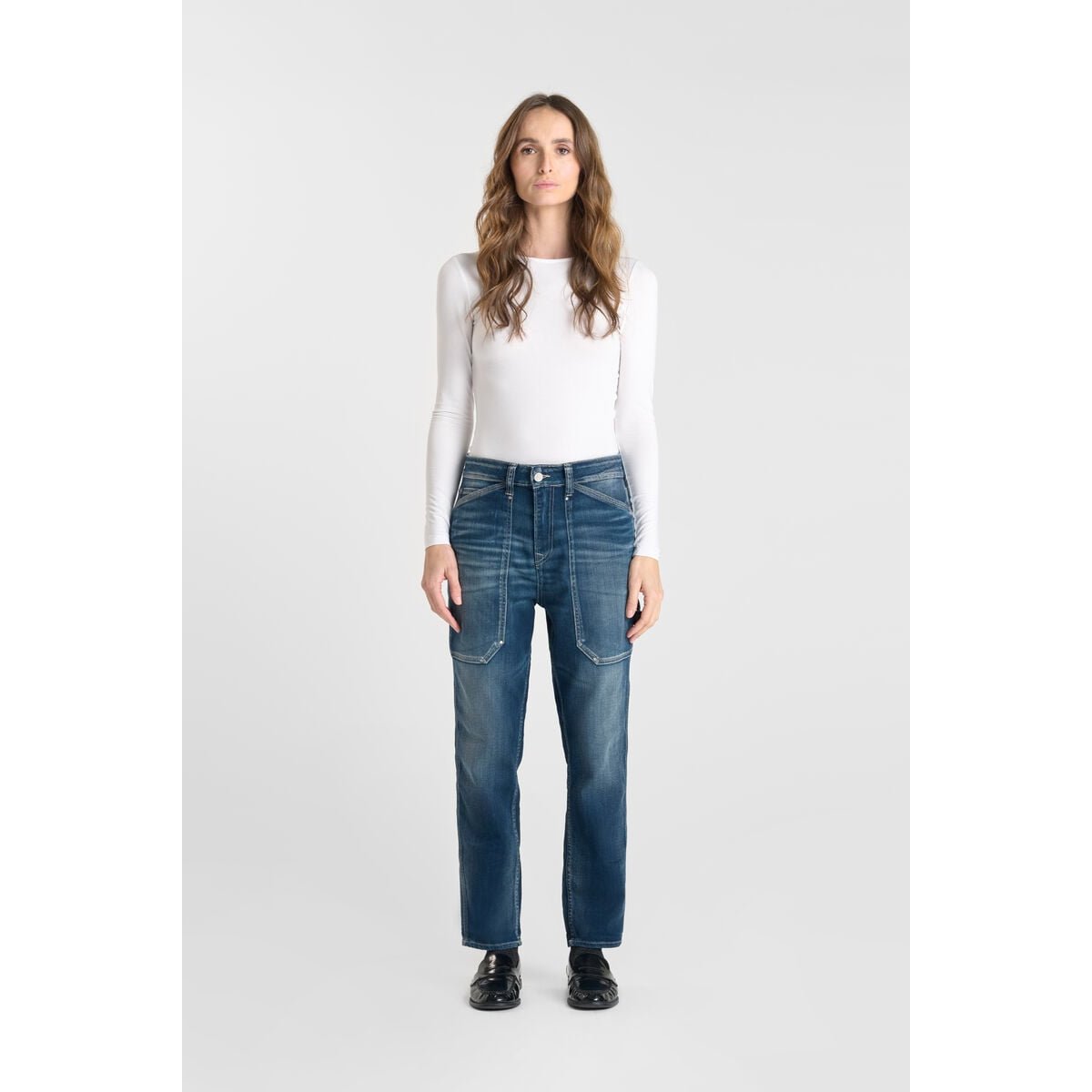 Jeans loose, large 400/60 girlfriend , 7/8ème blue, LE TEMPS DES CERISES