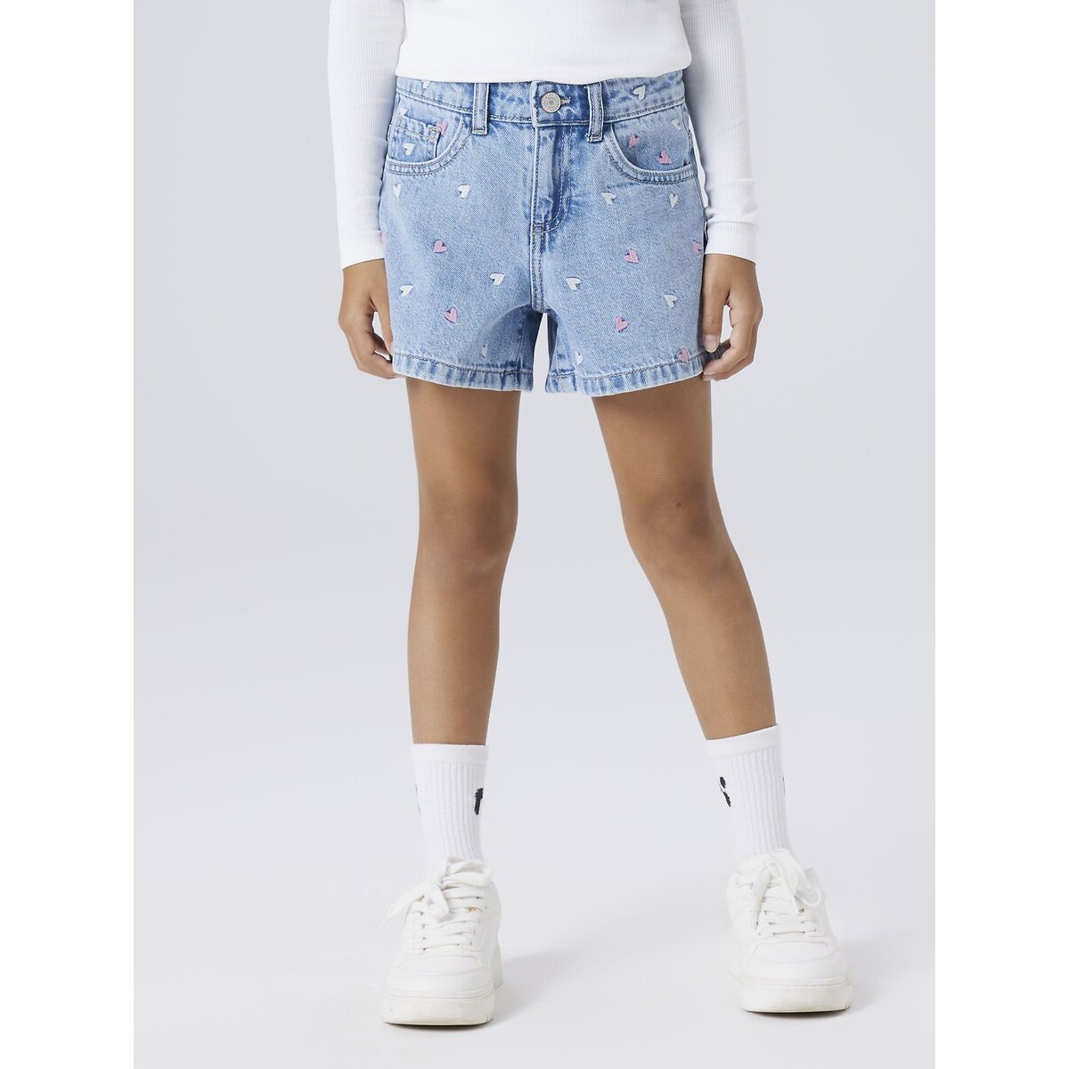 Short coupe droite bleu denim clair, NAME IT