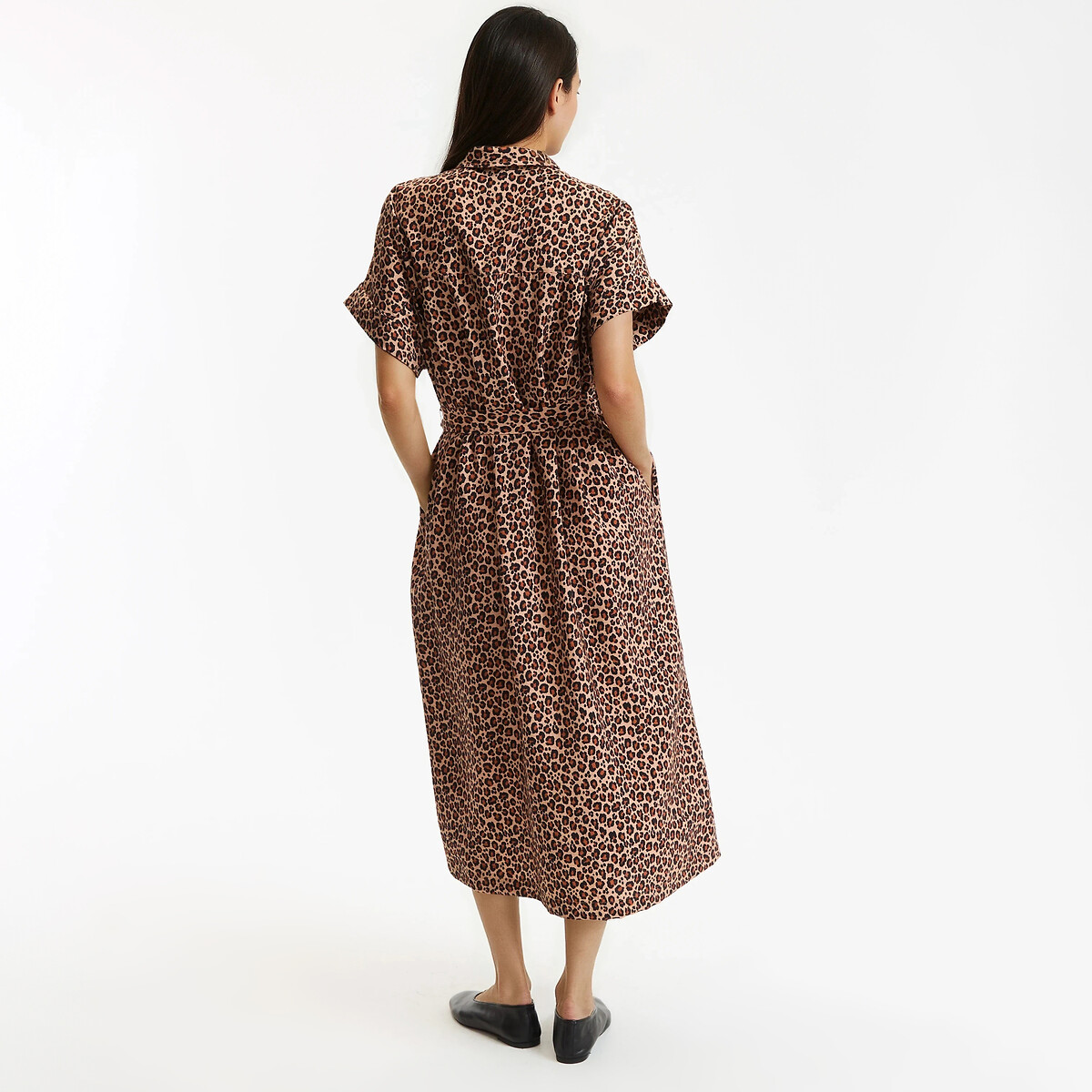 Robe évasée, imprimé animalier, longue, manches courtes imprimé léopard, LA REDOUTE COLLECTIONS