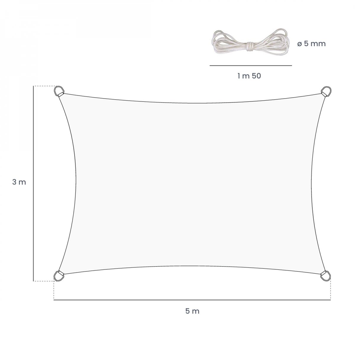 Voile d'ombrage rectangulaire gris, LINXOR