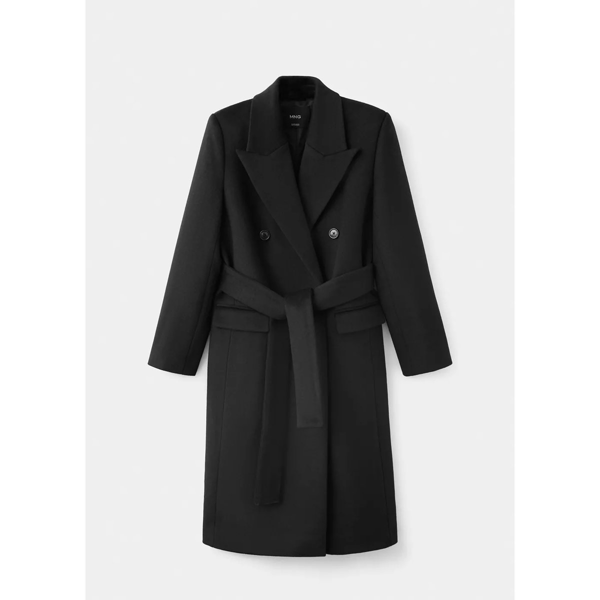 Manteau laine mélangée croisé noir, MANGO