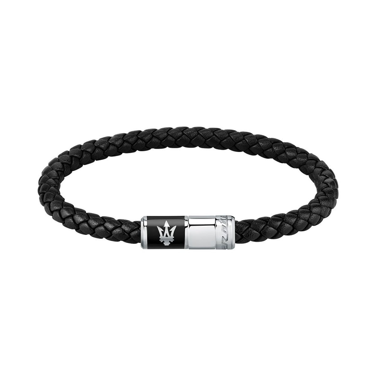 Bracelet MASERATI en Acier et Cuir Noir gris, MASERATI