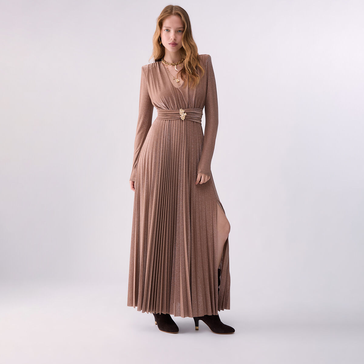 Robe longue en Fil textile plissé chair, LIU JO