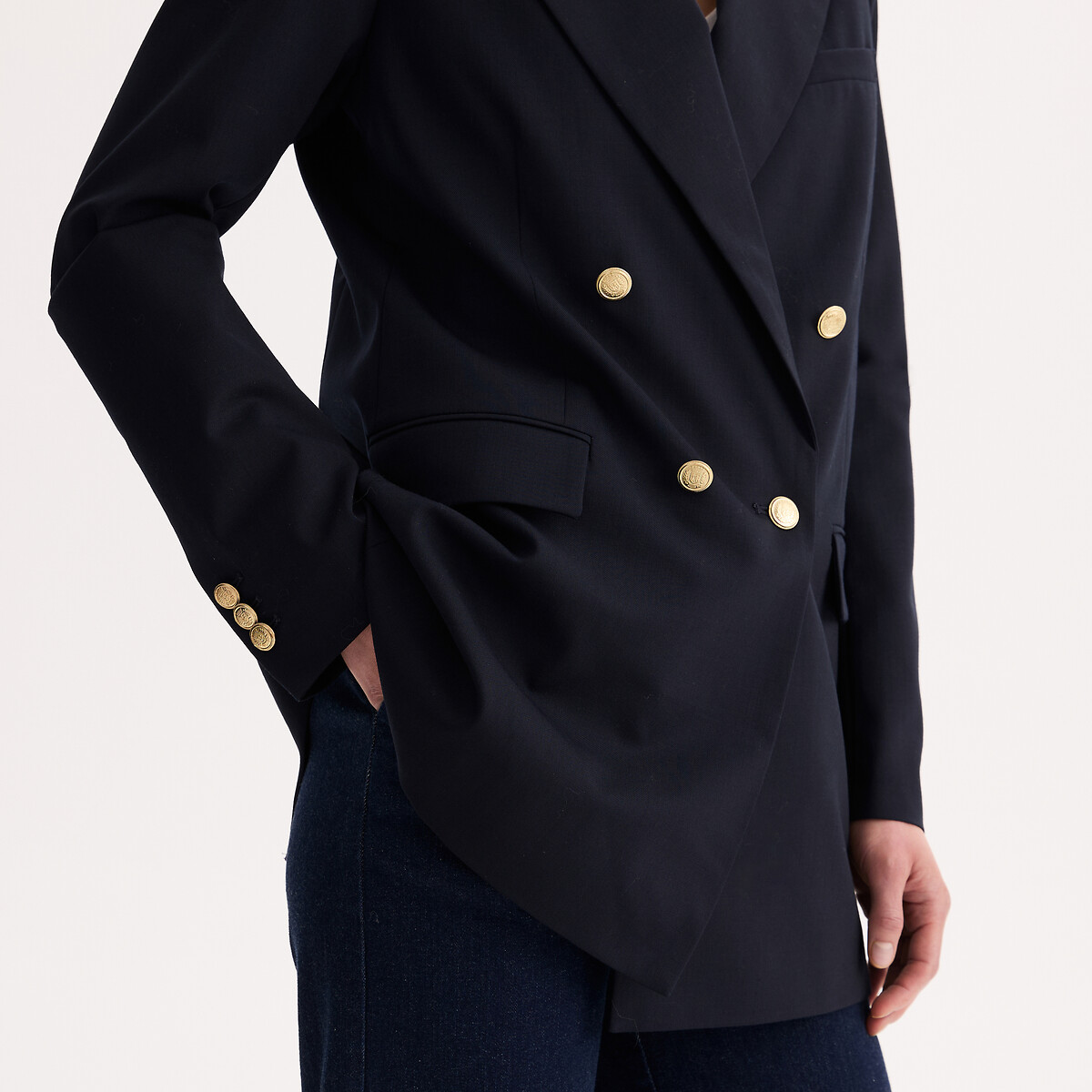 Wool Blend Straight Fit Blazer navy, ANNE WEYBURN