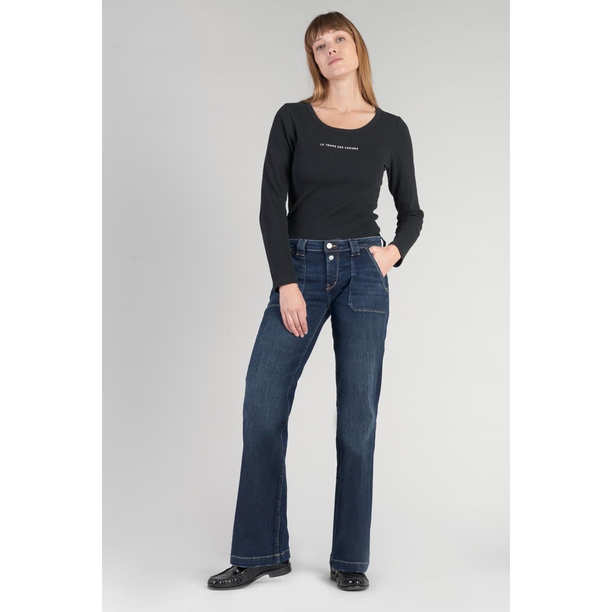 Jeans flare , longueur 34 blue, LE TEMPS DES CERISES