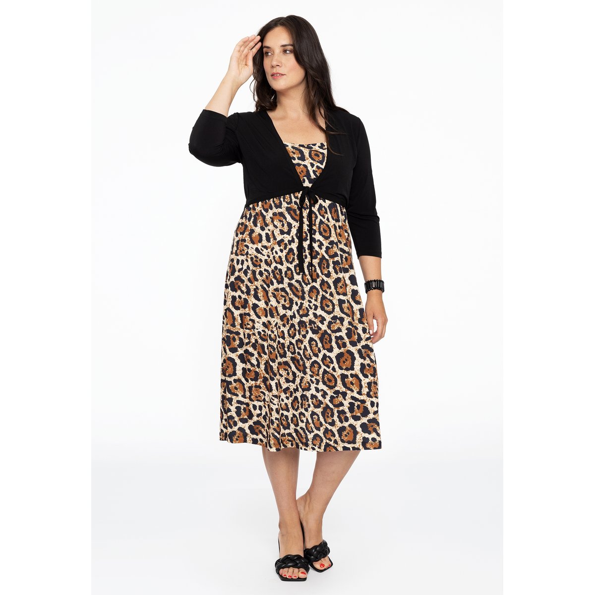 Robe avec imprimé léopard brun clair, YOEK
