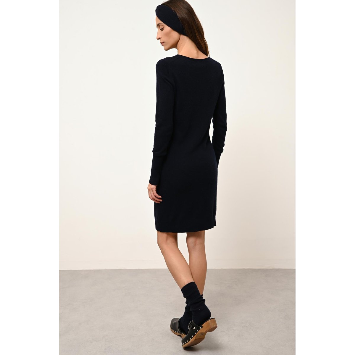 Robe Col Rond Navy Susan bleu foncé, JUST CASHMERE