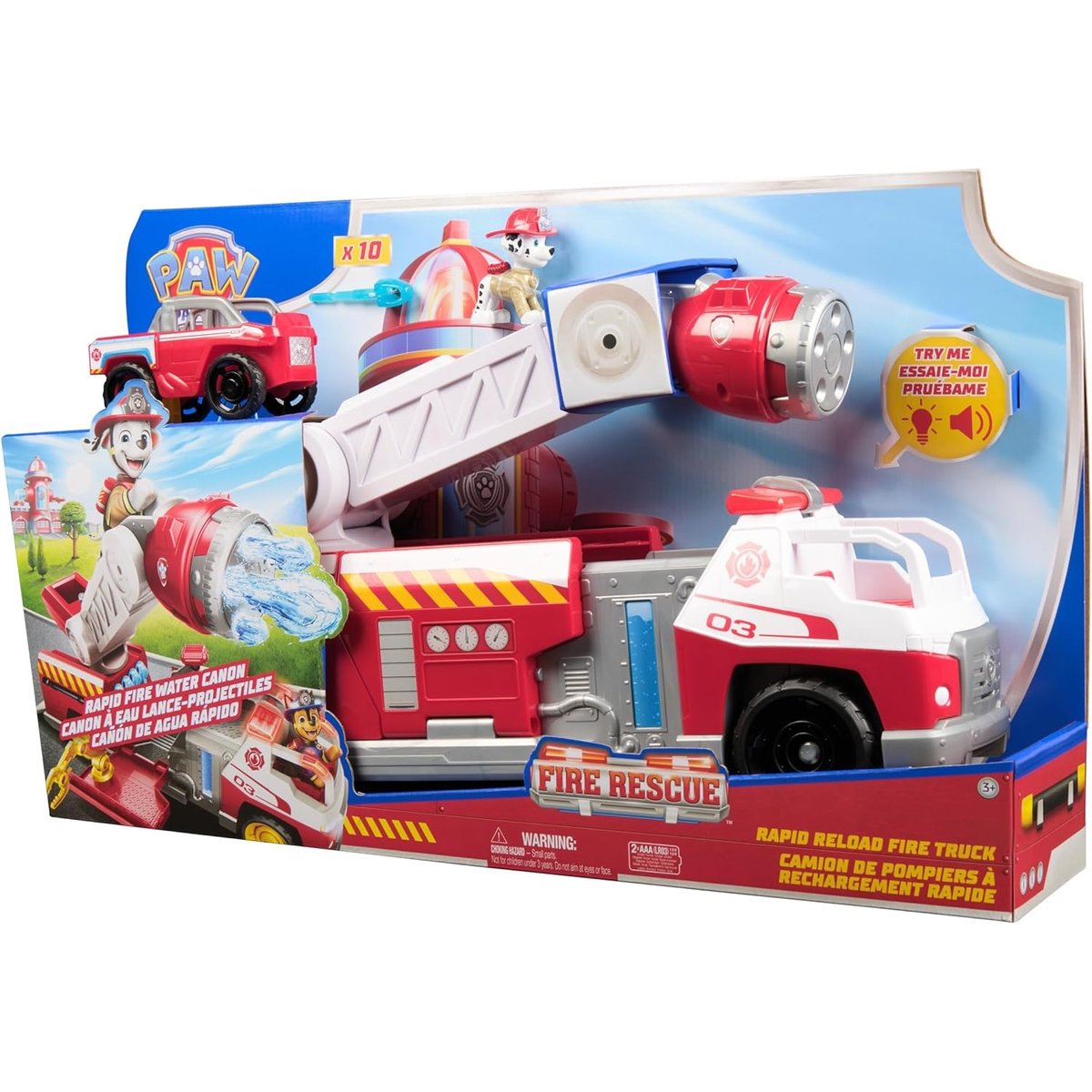 PAW Patrol - Pat Patrouille - Camion de pompiers Fire Rescue rouge et blanc, SPIN MASTER