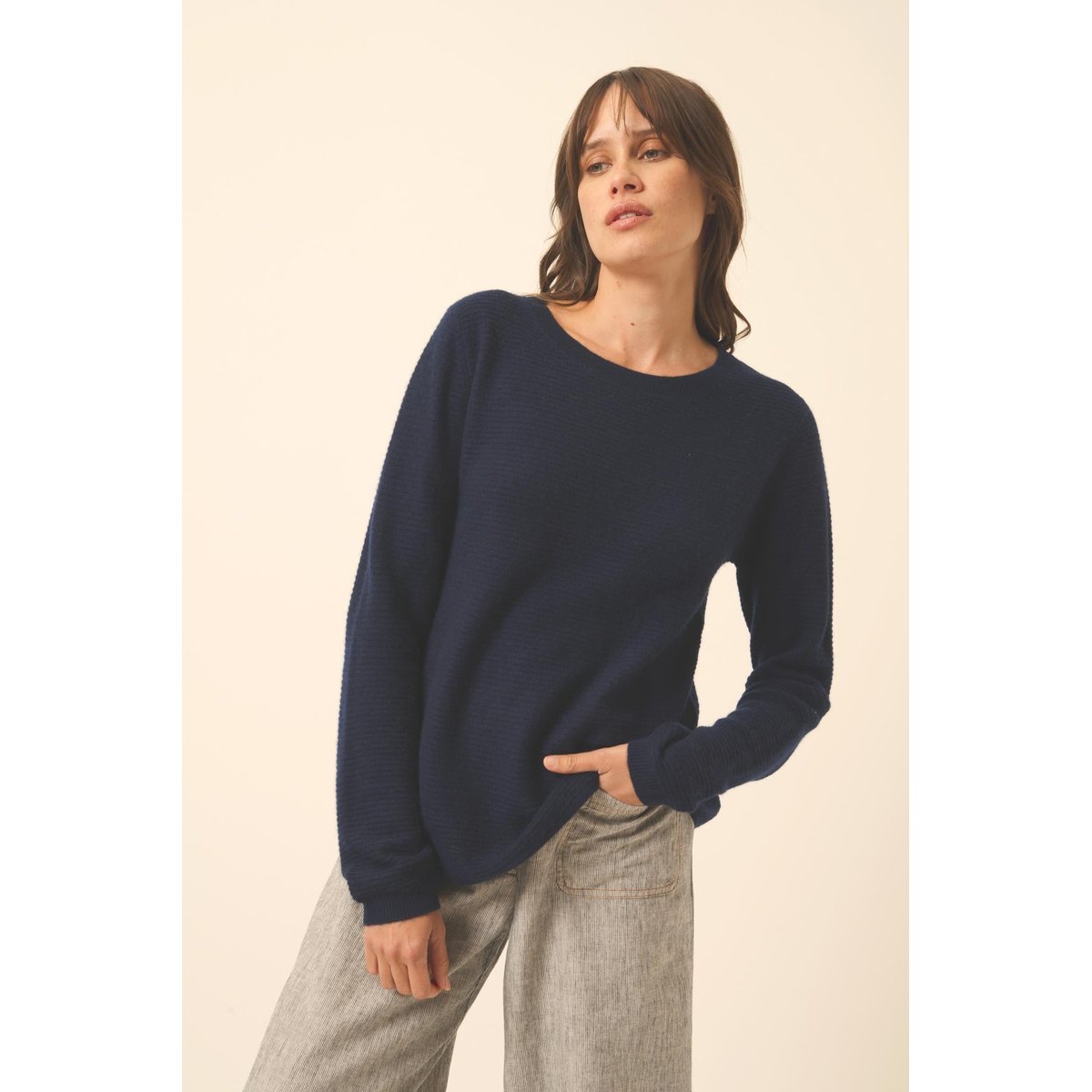 Pull Col Bateau Navy Nethy bleu foncé, JUST CASHMERE