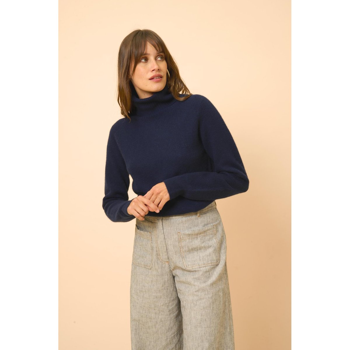 Pull Col Roulé Navy Billy bleu foncé, JUST CASHMERE