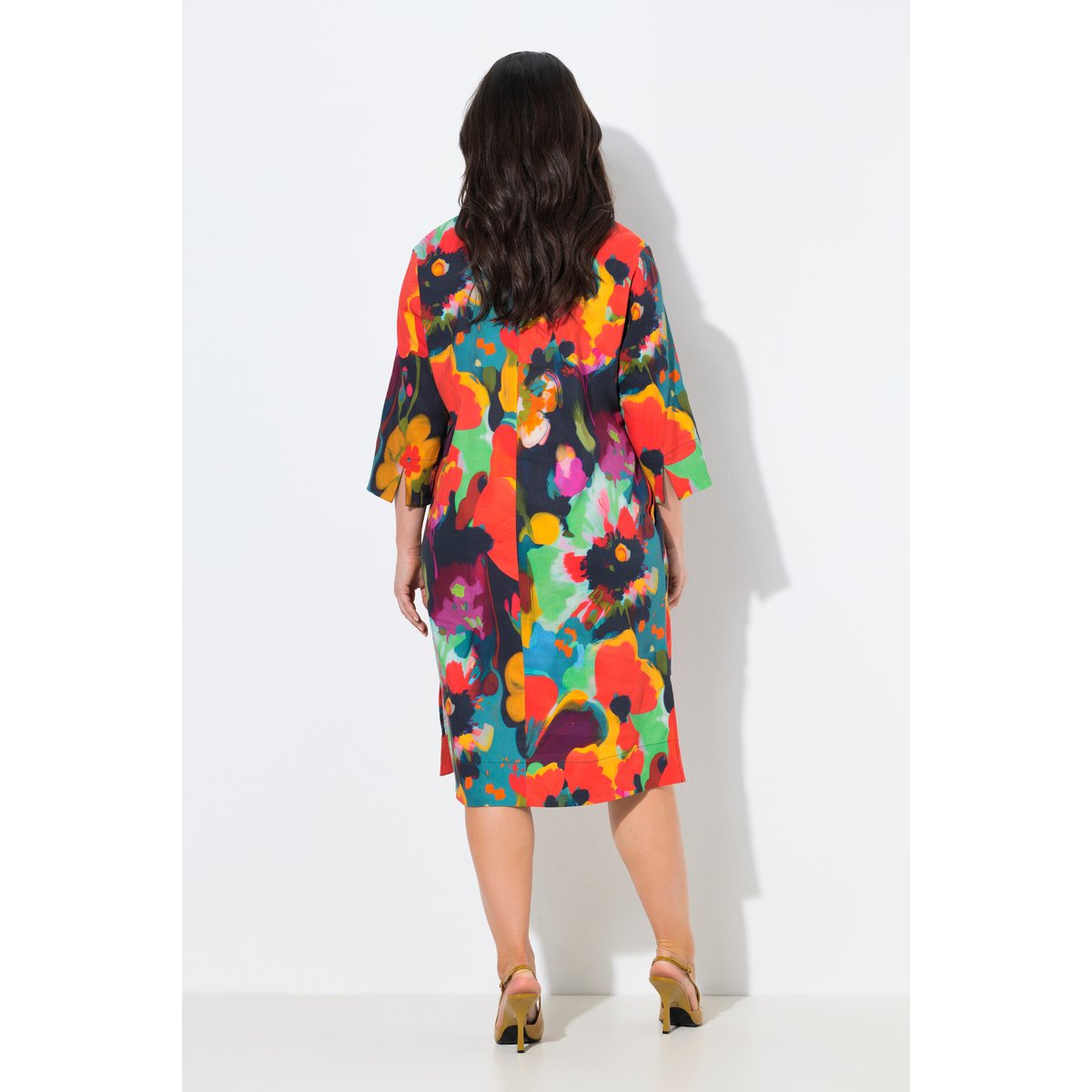 Robe midi en lin mélangé marine foncé, ULLA POPKEN