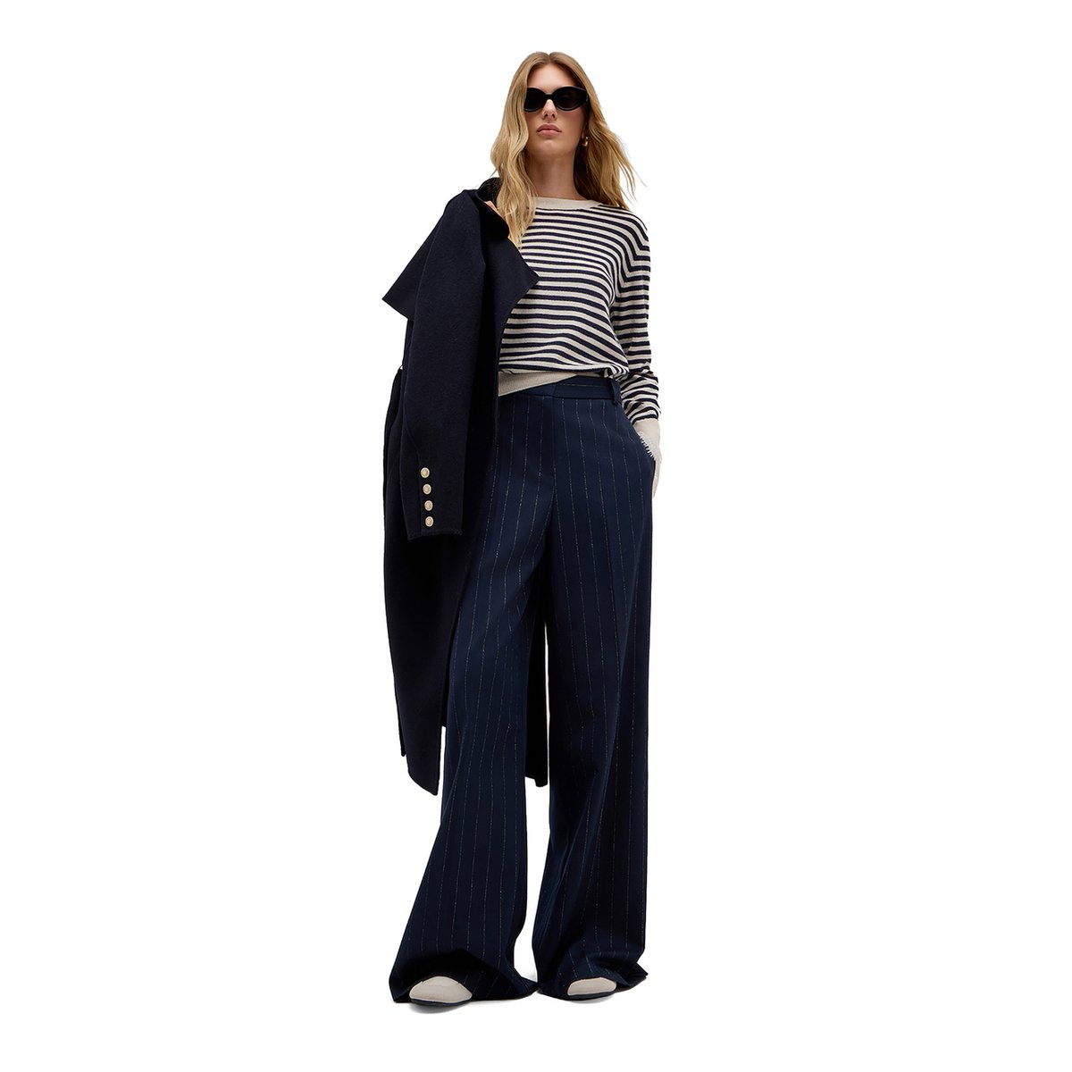 Pantalon palazzo à rayures bleu, MOTIVI