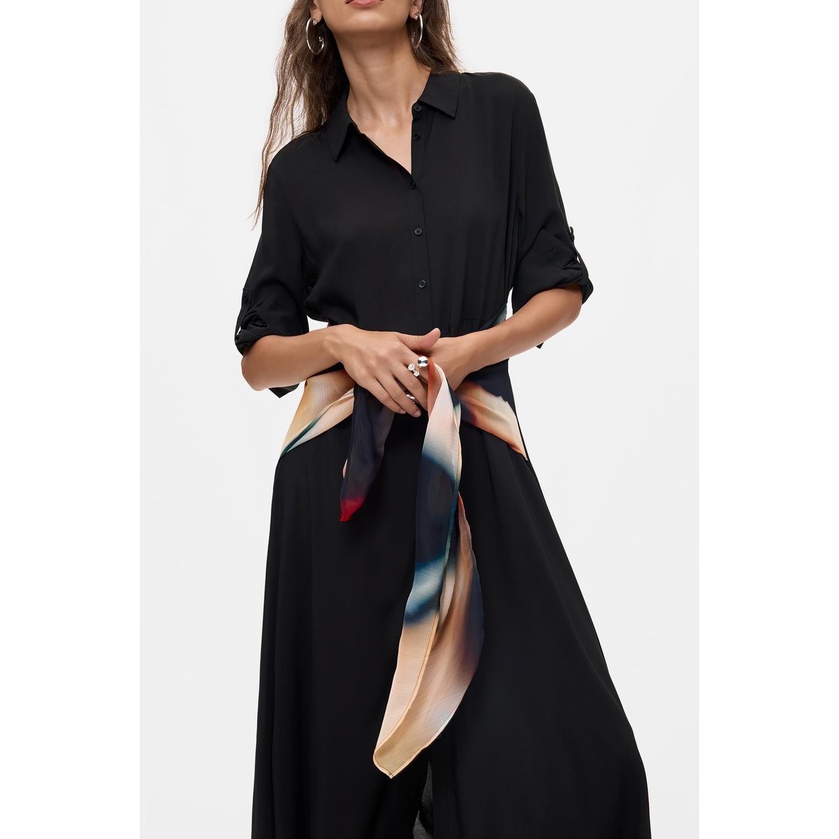 Robe chemise midi noir, DESIGUAL