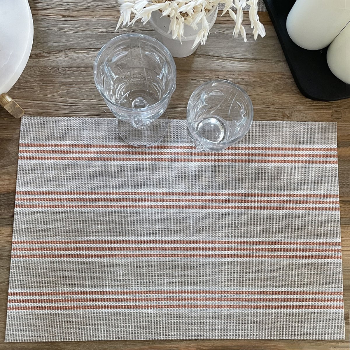 Set de table rectangulaire rayé beige, OPJET